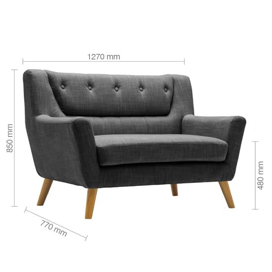 Lambda Fabric 2 Seater Sofa With Wooden Legs In Grey_5