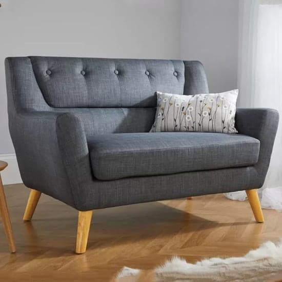 Lambda Fabric 2 Seater Sofa With Wooden Legs In Grey_1