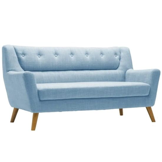 Lambda Fabric 3 Seater Sofa With Wooden Legs In Duck Egg Blue_3