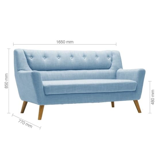 Lambda Fabric 3 Seater Sofa With Wooden Legs In Duck Egg Blue_5