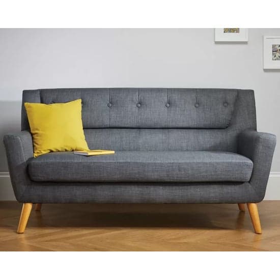 Lambda Fabric 3 Seater Sofa With Wooden Legs In Grey_2