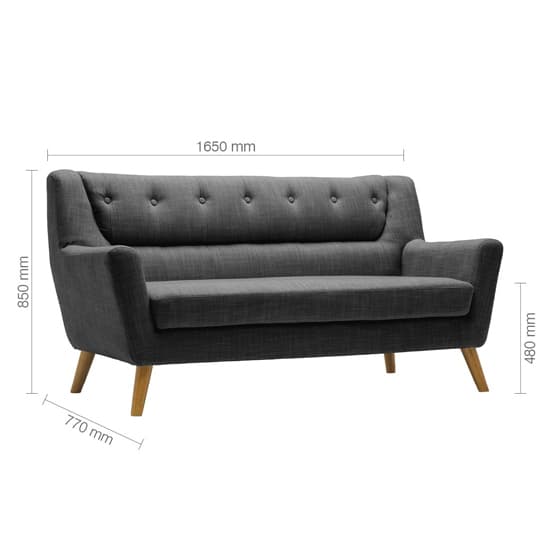 Lambda Fabric 3 Seater Sofa With Wooden Legs In Grey_5