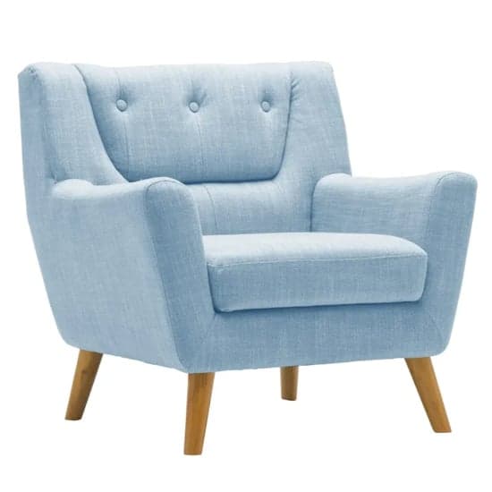 Lambda Fabric Armchair With Wooden Legs In Duck Egg Blue_2