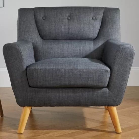 Lambda Fabric Armchair With Wooden Legs In Grey_2