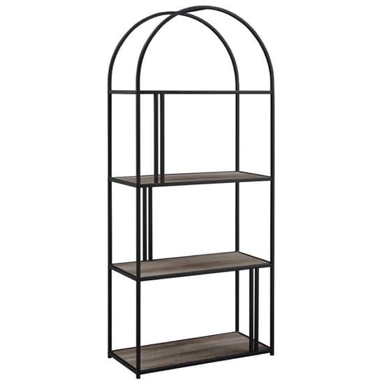 Langley Metal Arched Bookcase With 4 Grey Wash Wooden Shelves_3