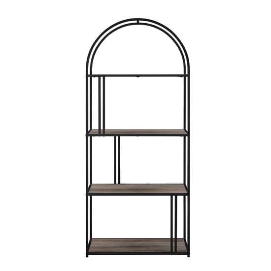 Langley Metal Arched Bookcase With 4 Grey Wash Wooden Shelves_4