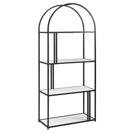Langley Metal Arched Bookcase With 4 White Marble Effect Shelves_3