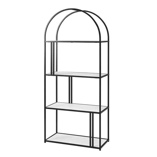 Langley Metal Arched Bookcase With 4 White Marble Effect Shelves_5