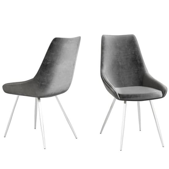 Laceby Dark Grey Velvet Fabric Dining Chairs In Pair_2