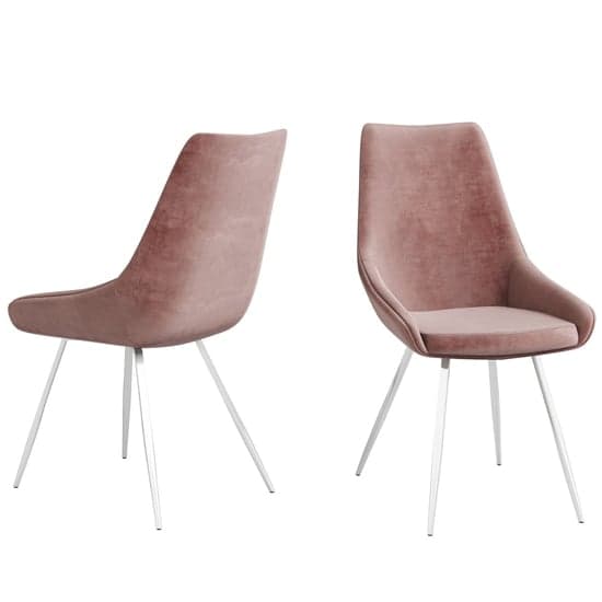 Laceby Pink Velvet Fabric Dining Chairs In Pair_2