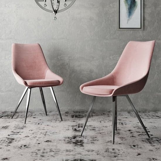 Laceby Pink Velvet Fabric Dining Chairs In Pair