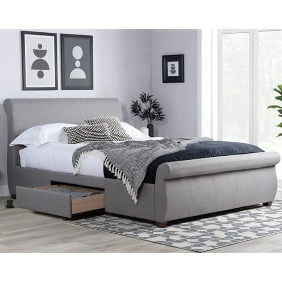 Lannister Fabric Double Bed With 2 Drawers In Grey_2