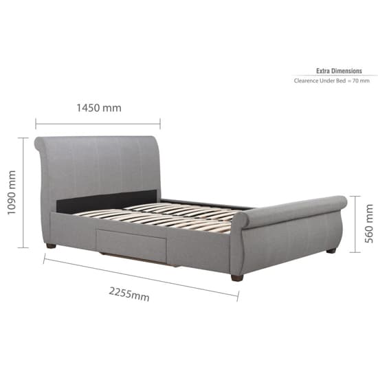 Lannister Fabric Double Bed With 2 Drawers In Grey_10