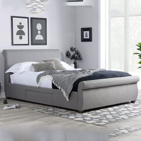 Lannister Fabric Double Bed With 2 Drawers In Grey_1