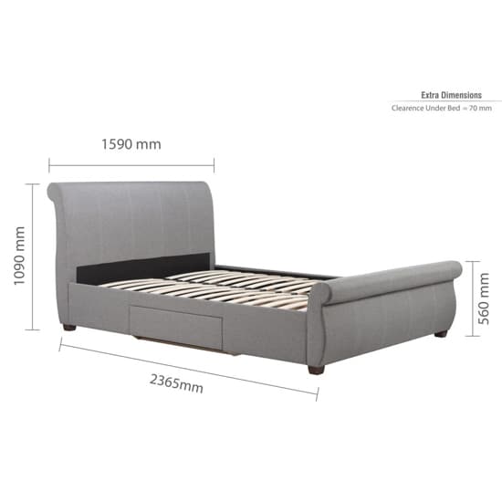 Lannister Fabric King Size Bed With 2 Drawers In Grey_10