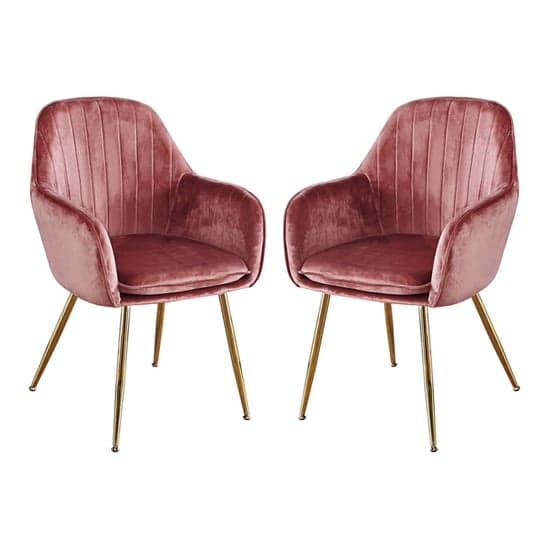 Lewes Velvet Vintage Pink Dining Chairs With Gold Legs In Pair_1