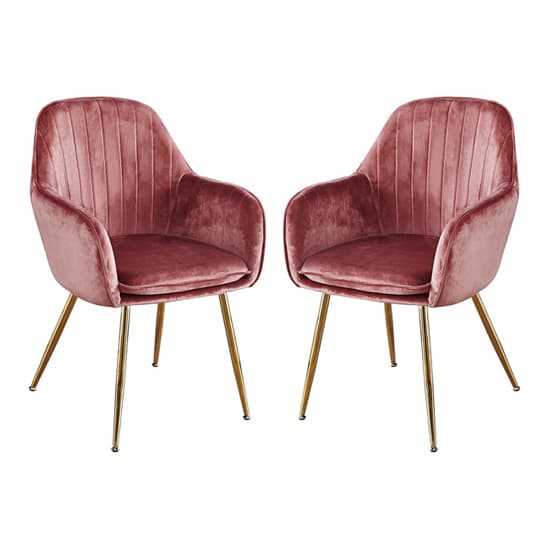 Lewes Velvet Vintage Pink Dining Chairs With Gold Legs In Pair Furniture in Fashion