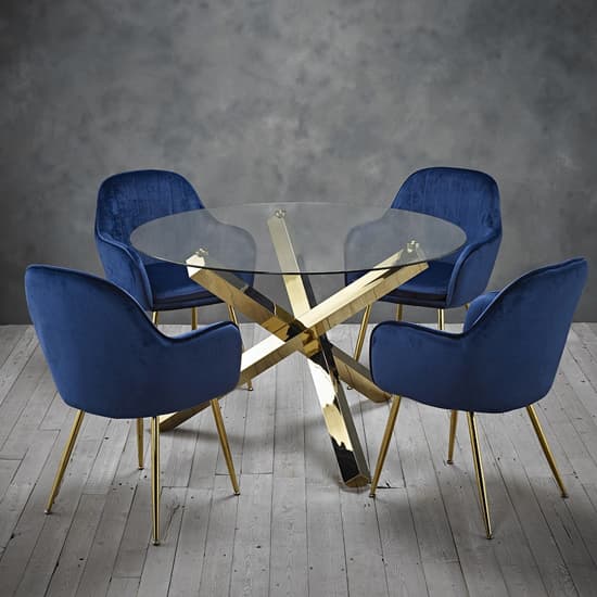 Lewes Velvet Royal Blue Dining Chairs With Gold Legs In Pair Furniture in Fashion