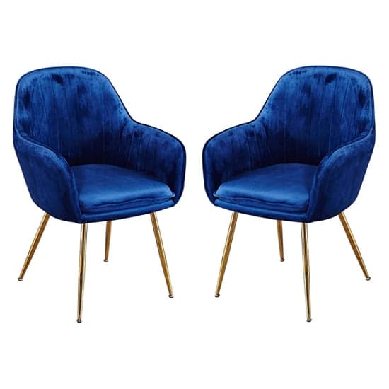Lewes Velvet Royal Blue Dining Chairs With Gold Legs In Pair Furniture in Fashion