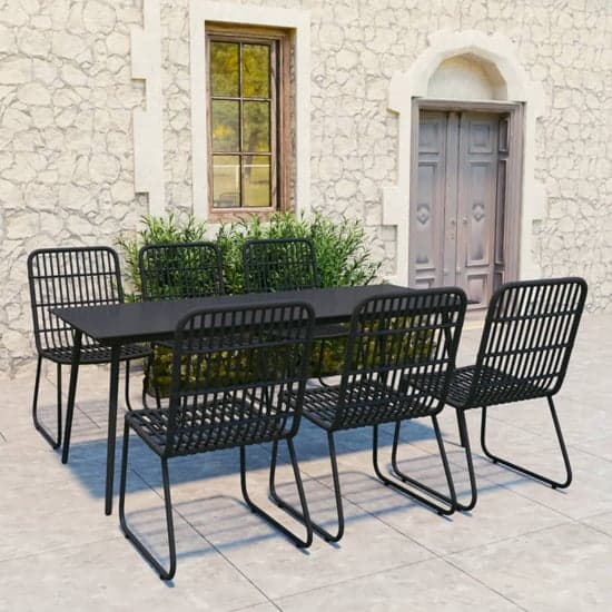 Laredo Large Rattan And Glass 7 Piece Dining Set In Black_1