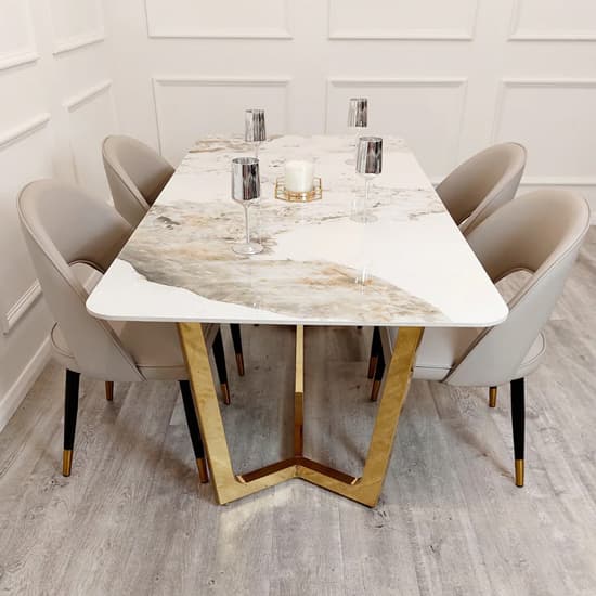 Largo Pandora Sintered Stone Top Dining Table With Gold Frame_5