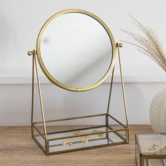Largo Vanity Mirror With Tray In Antique Brass Iron Frame_1