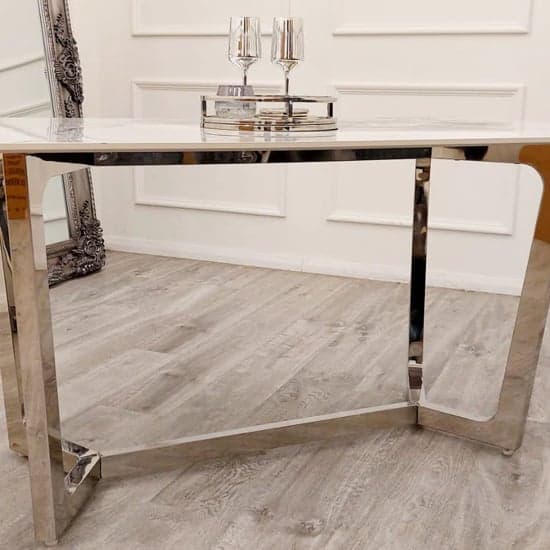 Largo White Sintered Stone Top Dining Table With Chrome Frame_3