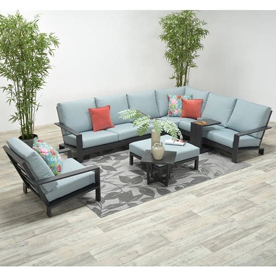 Largs Fabric Corner Lounge Set With Armchair In Mint Grey_3