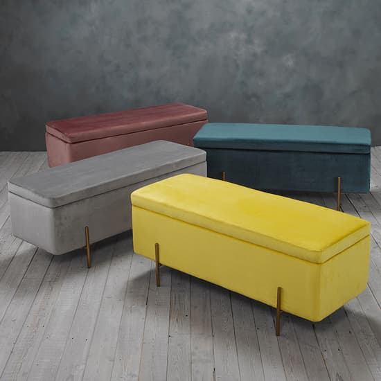 Lilia Velvet Storage Ottoman With Gold Legs In Teal Furniture in Fashion