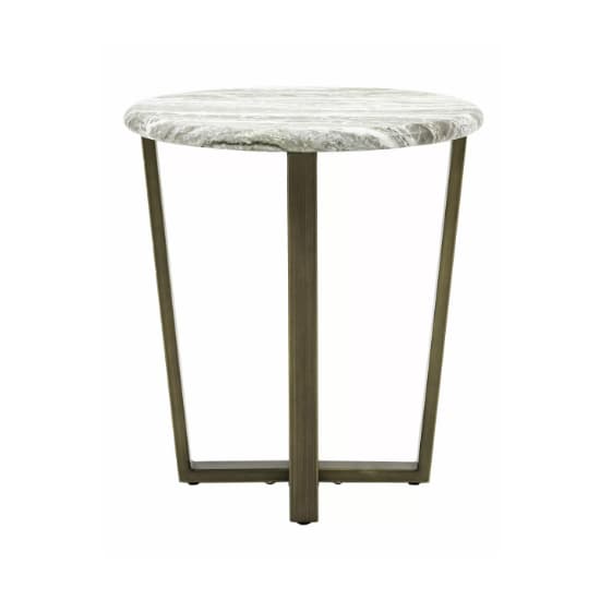 Larnaca Wooden Side Table Round In Green Faux Marble Effect_5
