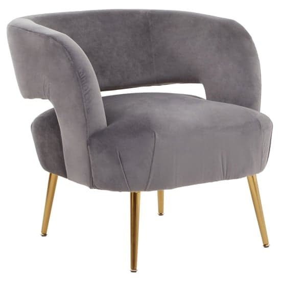 Larrisa Velvet Lounge Chair With Gold Metal Legs In Grey_1