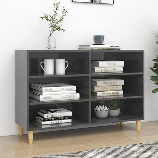 Larya High Gloss Bookcase With 6 Shelves In Grey_1