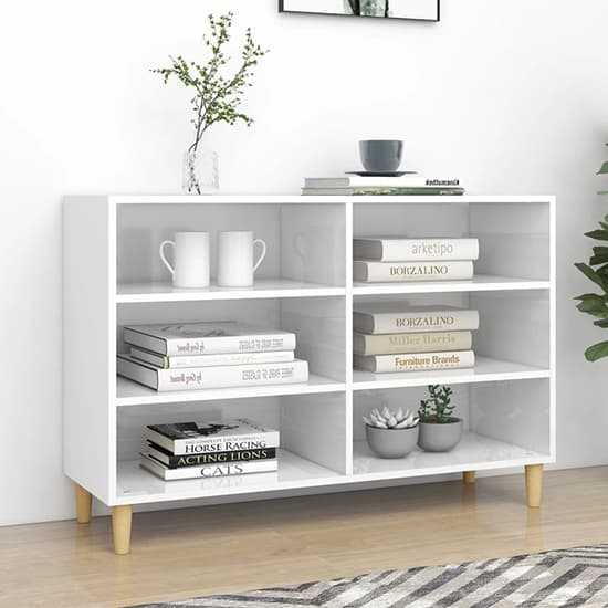 Larya High Gloss Bookcase With 6 Shelves In White Furniture in Fashion