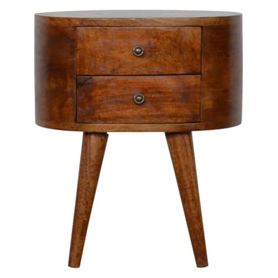Lasix Wooden Circular Bedside Cabinet In Chestnut With 2 Drawers_2