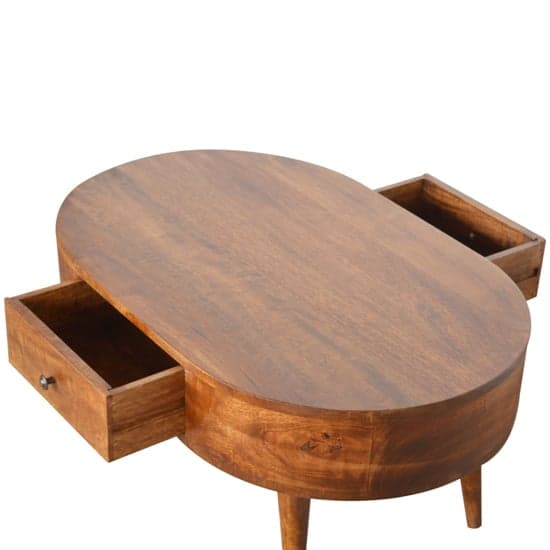 Lasix Wooden Circular Coffee Table In Chestnut With 2 Drawers_3