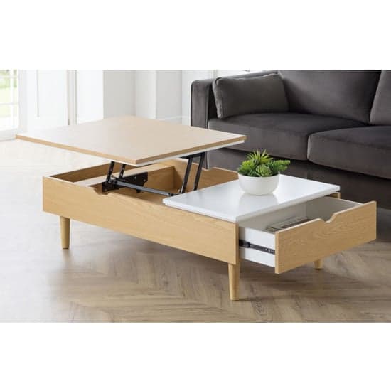 Laina Lift-Up Storage Coffee Table In White High Gloss And Oak_1