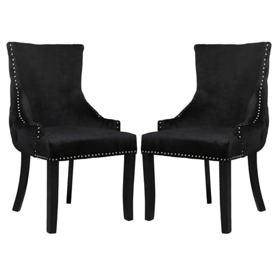 Laughlin Black Velvet Dining Chairs With Tufted Back In Pair_1