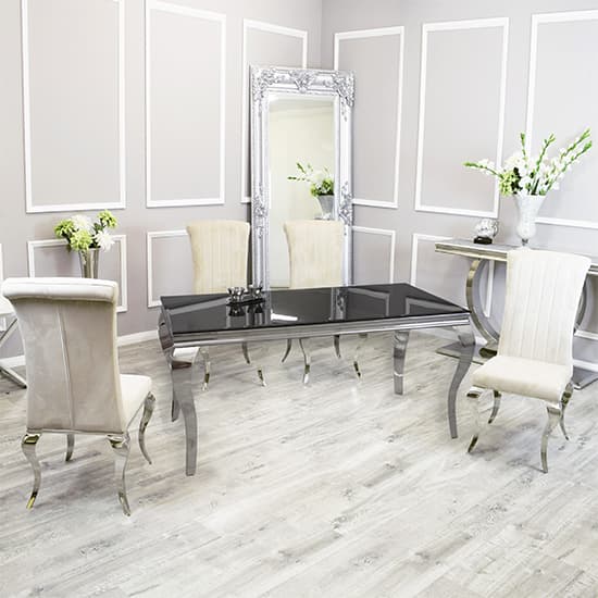 Laval Black Glass Dining Table With 8 North Cream Chairs_1