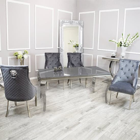 Laval Grey Glass Dining Table With 6 Benton Dark Grey Chairs_1