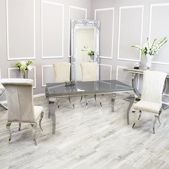 Laval Grey Glass Dining Table With 6 North Cream Chairs_1
