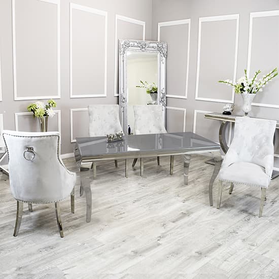 Laval Grey Glass Dining Table With 8 Dessel Light Grey Chairs_1