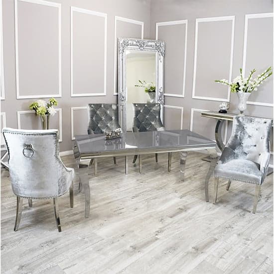 Laval Grey Glass Dining Table With 6 Dessel Pewter Chairs_1
