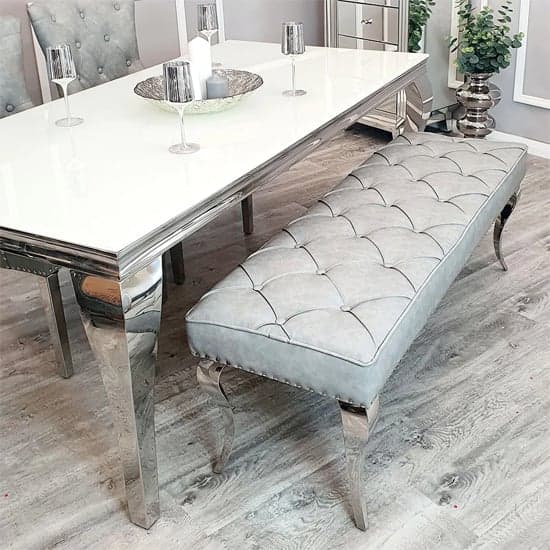 Laval Large Leather Dining Bench In Light Grey_2