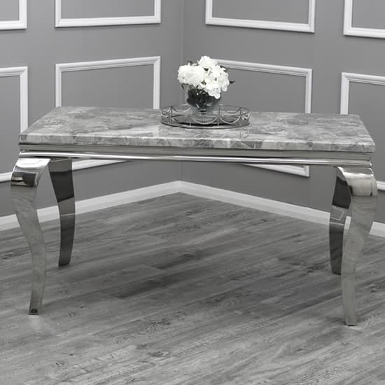 Laval Large Light Grey Marble Dining Table With Chrome Legs_2