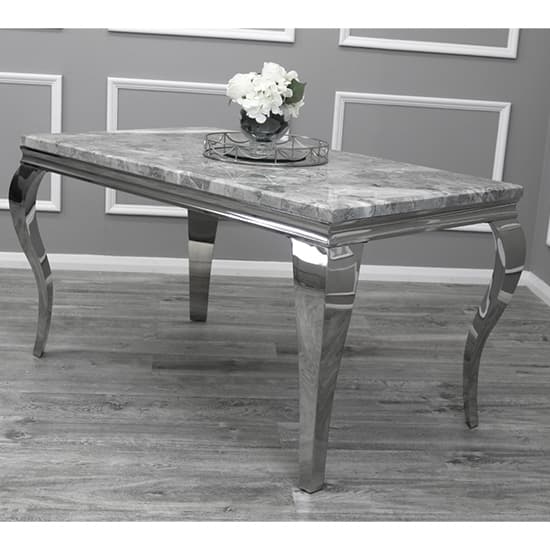 Laval Light Grey Marble Dining Table 6 Dessel Pewter Chairs_2