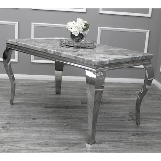 Laval Light Grey Marble Dining Table 8 Dessel Pewter Chairs_2