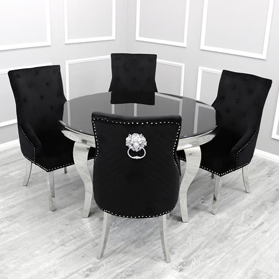 Laval Round Black Glass Dining Table With Chrome Legs Furniture in