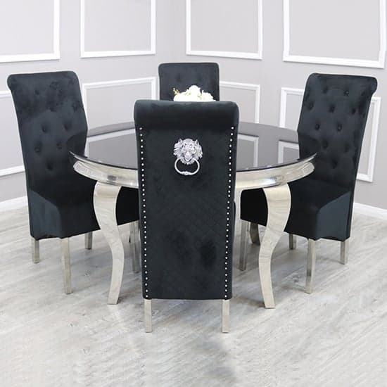 Laval Round Black Glass Dining Table With 4 Elmira Black Chairs_1