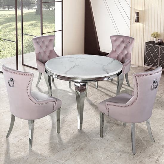 Laval Round White Marble Dining Table With Chrome Legs_2