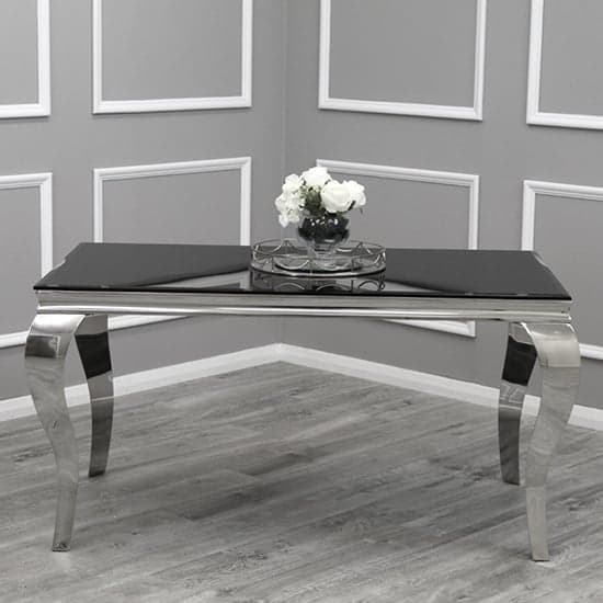 Laval Small Black Glass Dining Table With Chrome Legs_2
